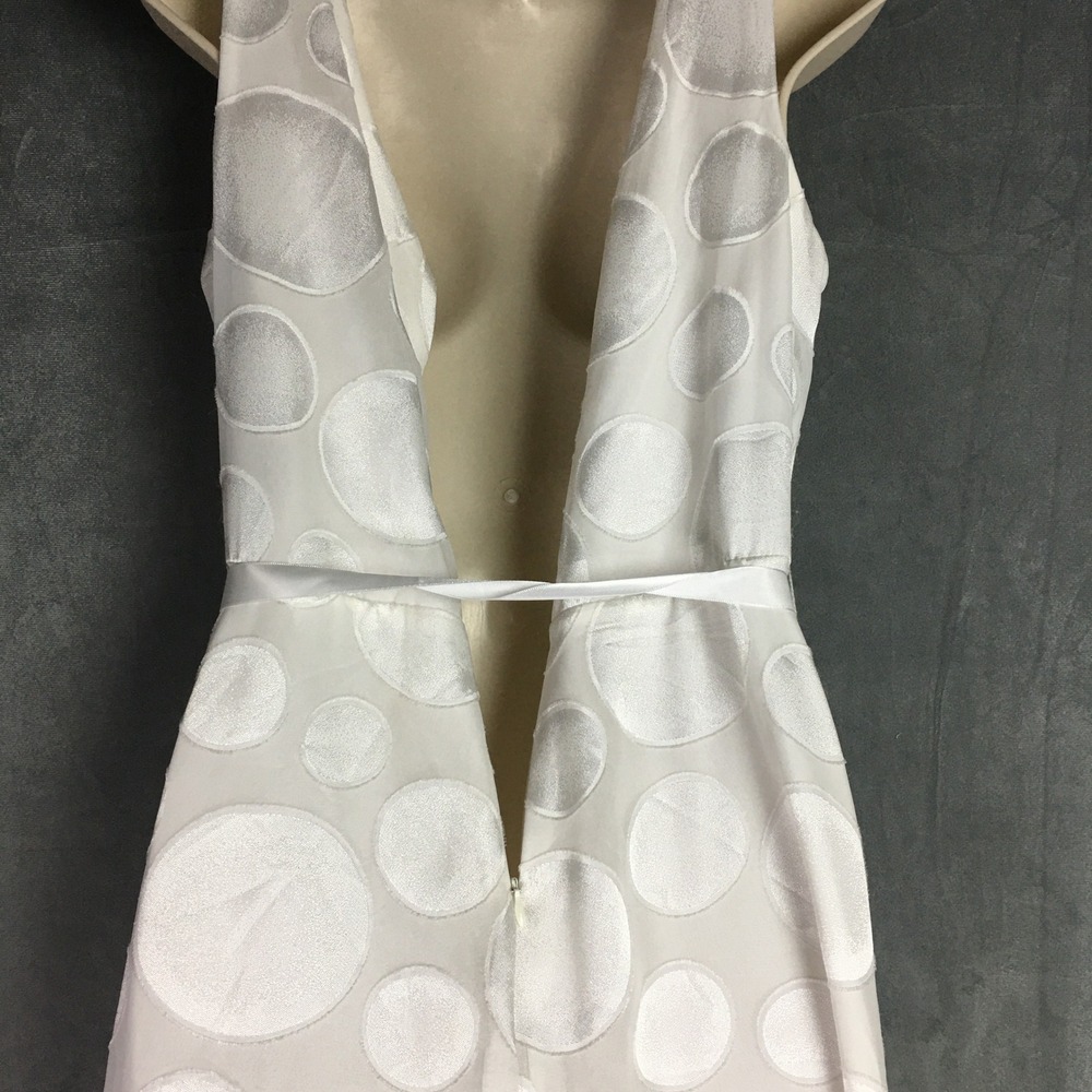 NWD DKNY White Polka Dot Sleeveless Midi Faux Pearl Tie Wrap Dress Size 10 - Picture 14 of 16